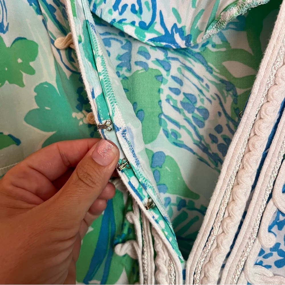 Lilly Pulitzer Madia Blue Green Tunic Shift Dress Small Crochet Neckline Resort - Picture 4 of 11